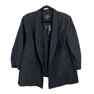 NEW Worthington Black Open Front Blazer Jacket Ruched Sleeves Women's Size 2X